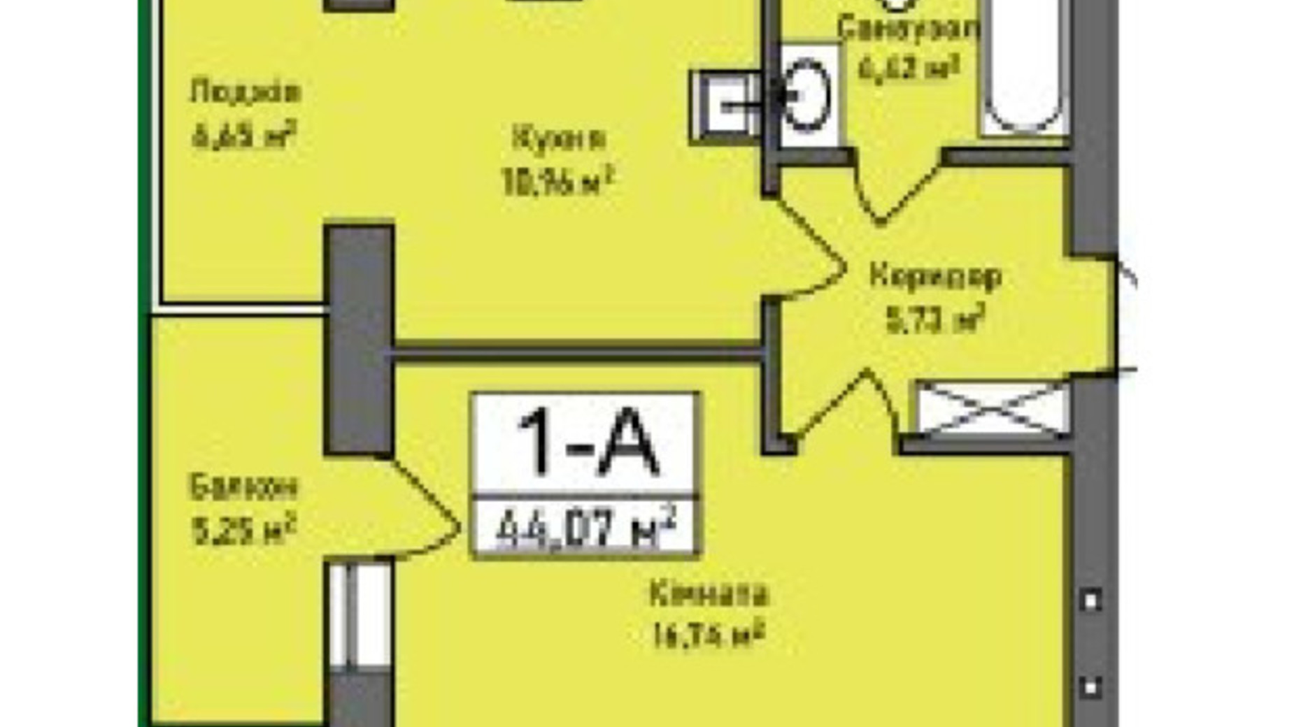 Планування 1-кімнатної квартири в ЖК Італійський 44.1 м², фото 596631