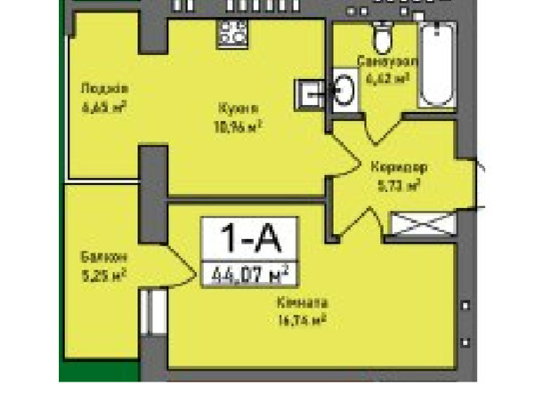 ЖК Итальянский: планировка 1-комнатной квартиры 44.1 м²