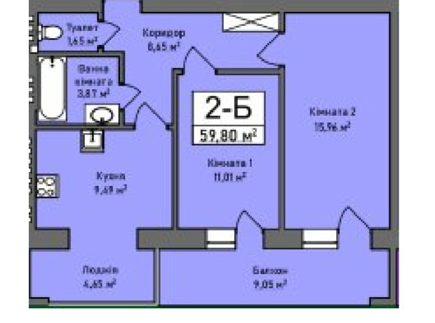 ЖК Итальянский: планировка 2-комнатной квартиры 60 м²