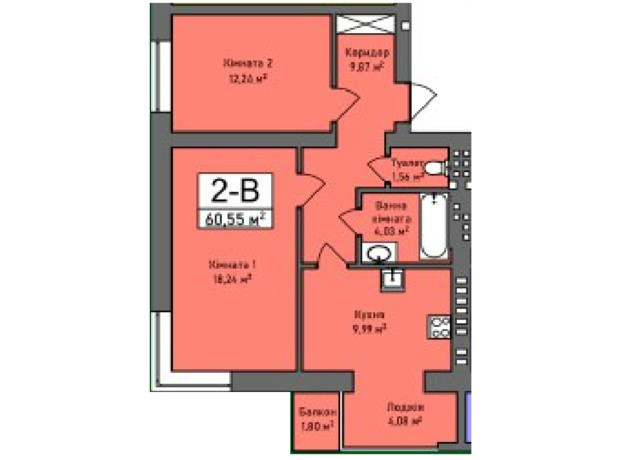 ЖК Итальянский: планировка 2-комнатной квартиры 60.5 м²