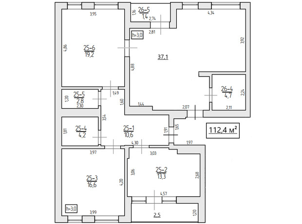 ЖК Comfort City: планування 3-кімнатної квартири 112.4 м²