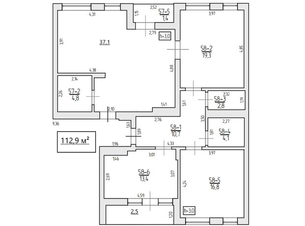 ЖК Comfort City: планировка 3-комнатной квартиры 112.9 м²