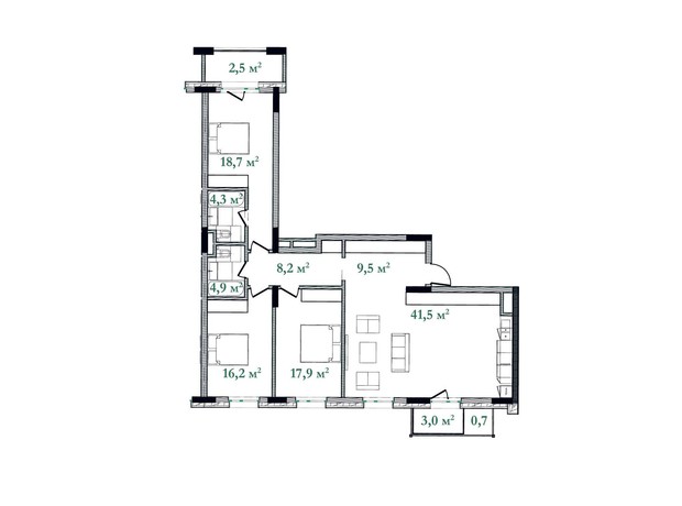 ЖК Illinsky House: планування 3-кімнатної квартири 127.3 м²