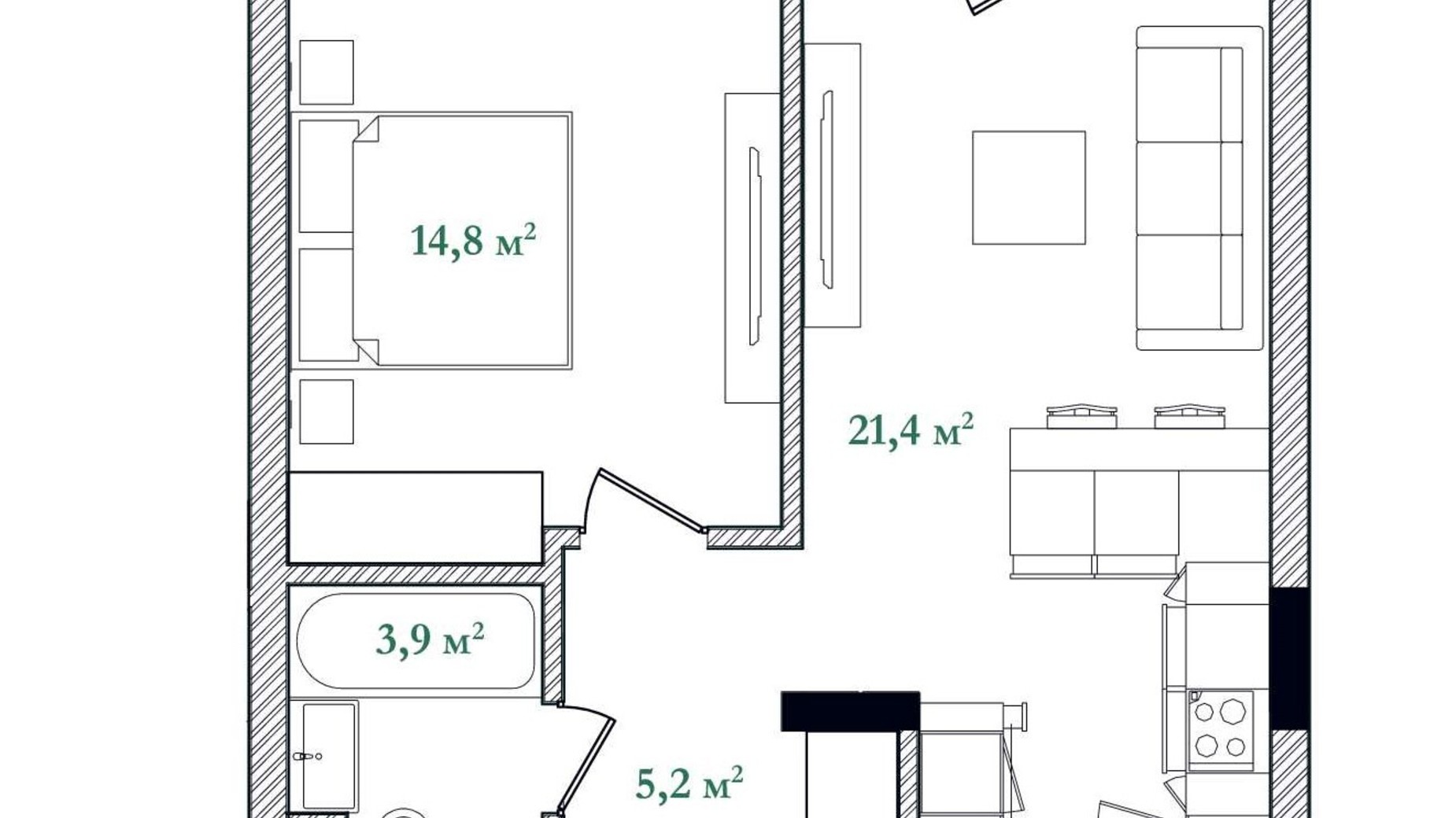 Планування 1-кімнатної квартири в ЖК Illinsky House 48.6 м², фото 596971