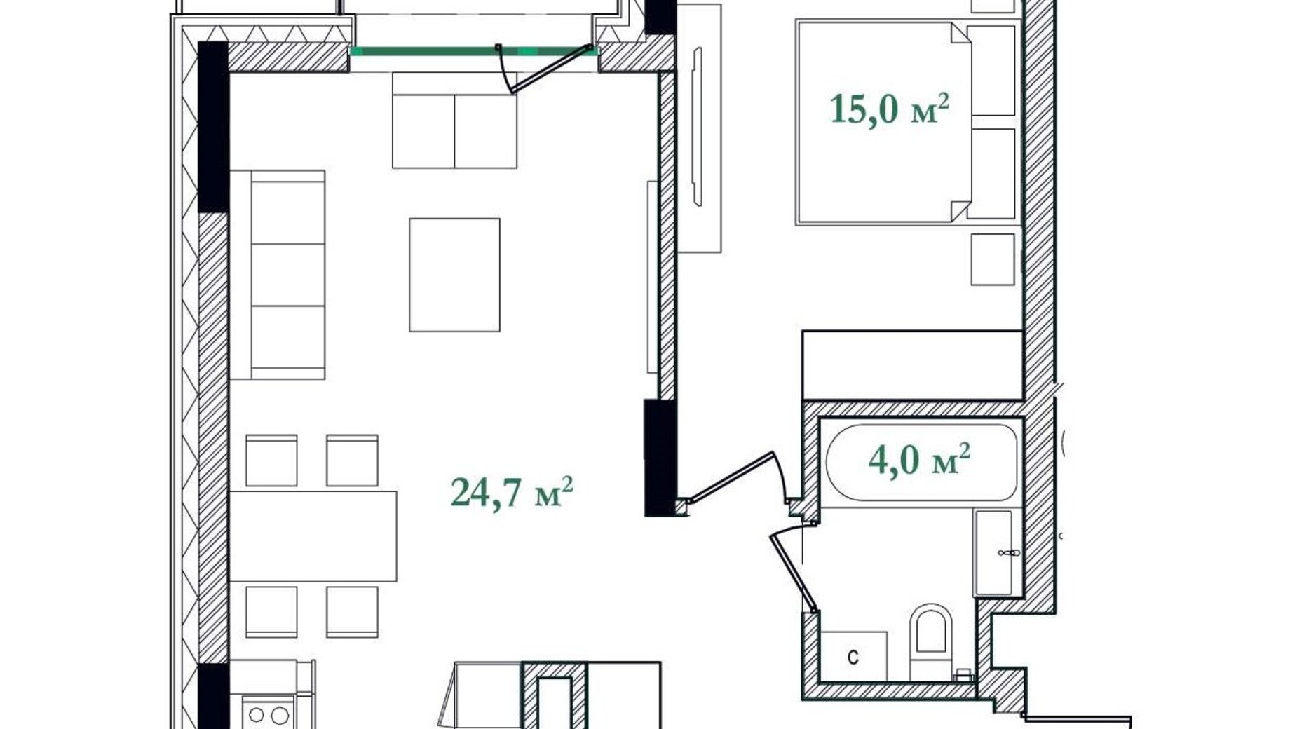 Планування 1-кімнатної квартири в ЖК Illinsky House 56.9 м², фото 596974