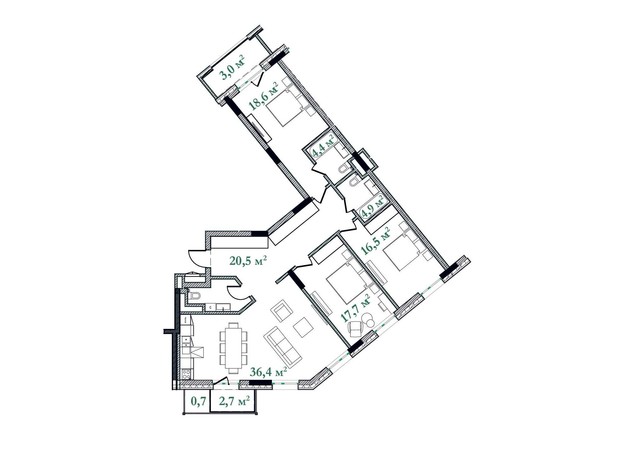 ЖК Illinsky House: планировка 3-комнатной квартиры 130.6 м²