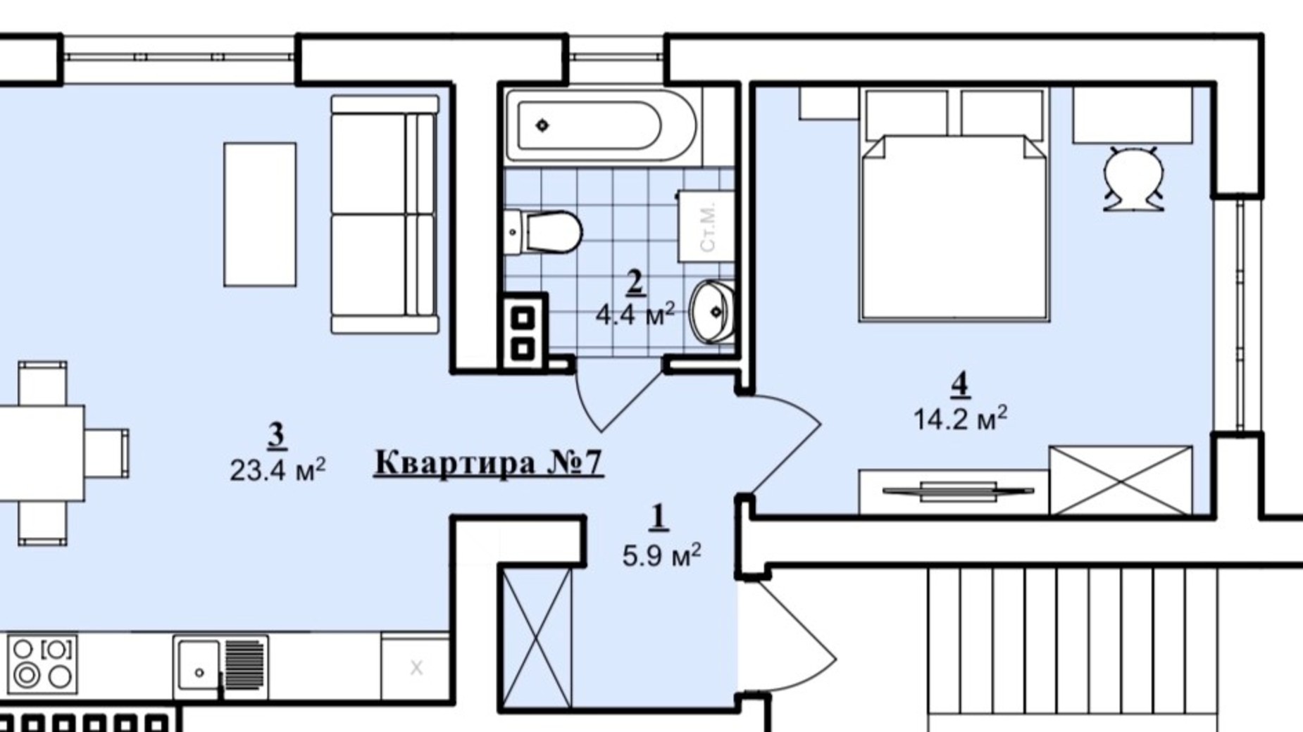 Планировка 1-комнатной квартиры в ЖК ул. Шухевича, 2 47 м², фото 597007