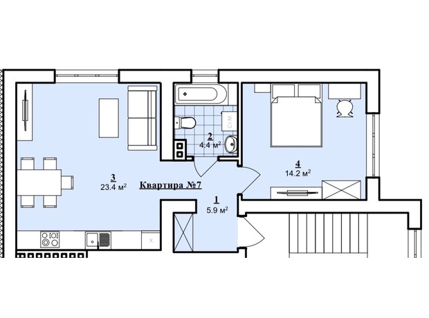 ЖК ул. Шухевича, 2: планировка 1-комнатной квартиры 47 м²