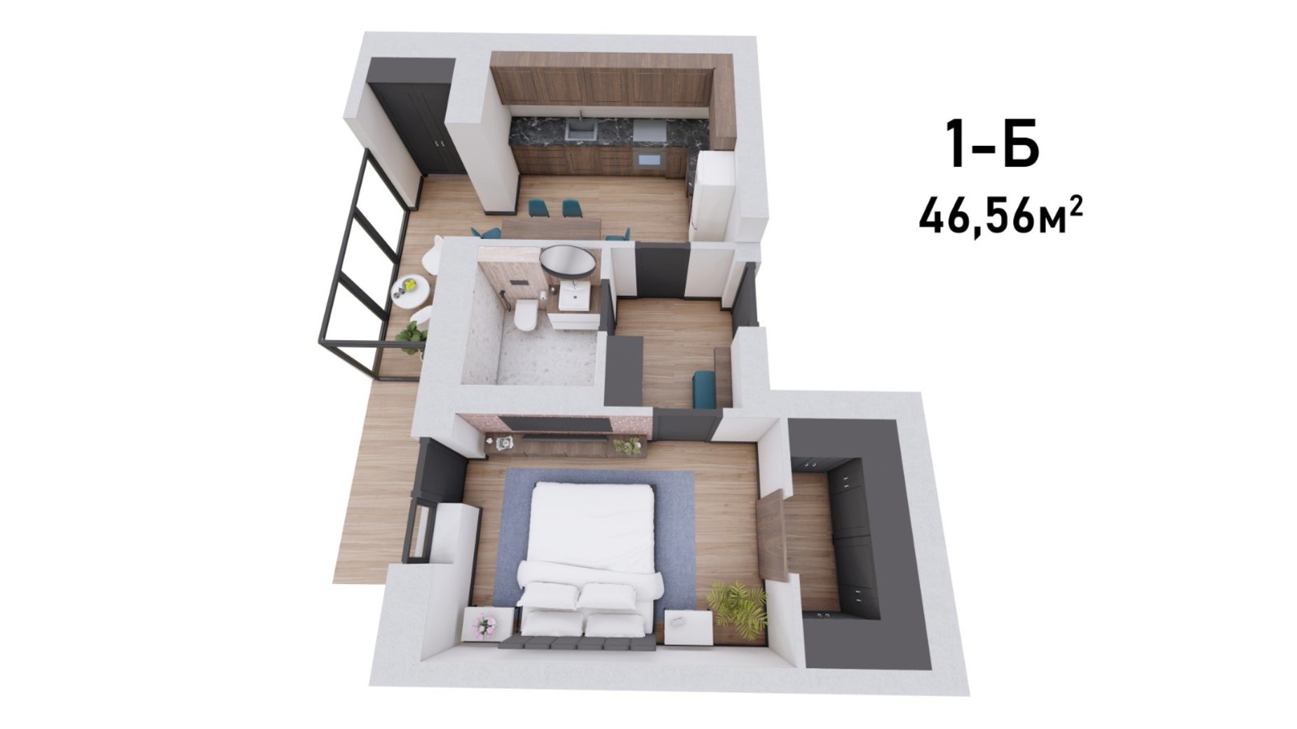 Планування 1-кімнатної квартири в ЖК Італійський 43 м², фото 597039