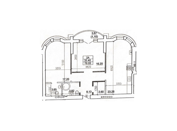 ЖК Виндзор: планировка 2-комнатной квартиры 75 м²