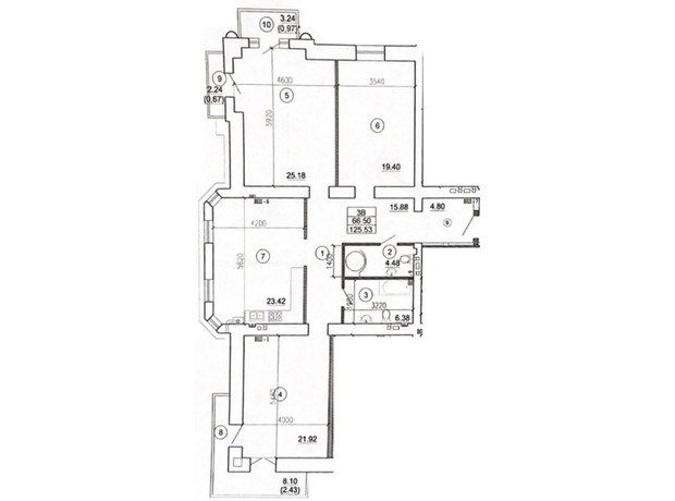 ЖК Виндзор: планировка 3-комнатной квартиры 125.53 м²