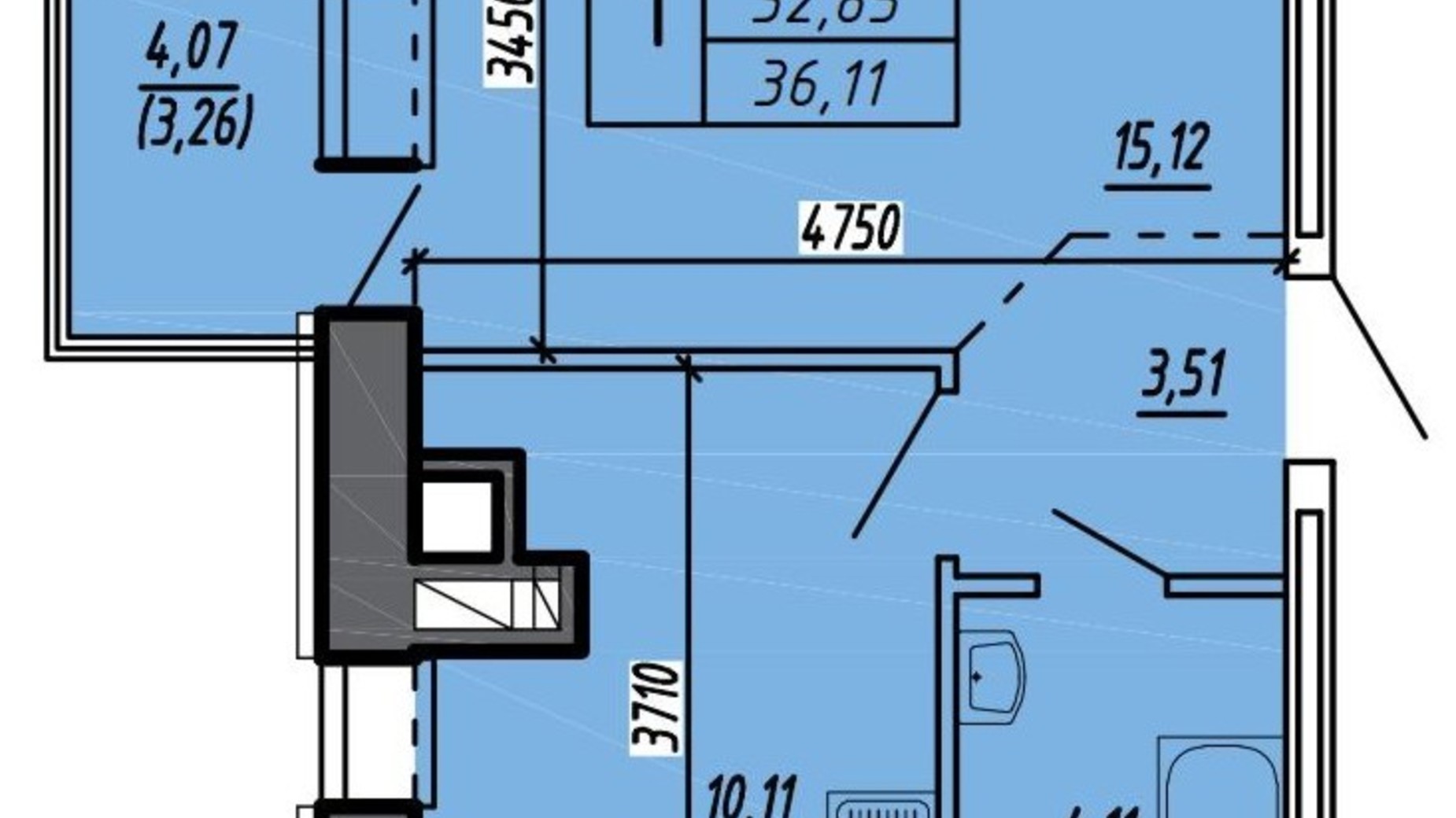 Планировка 1-комнатной квартиры в ЖК Черновецкий 36.11 м², фото 597196