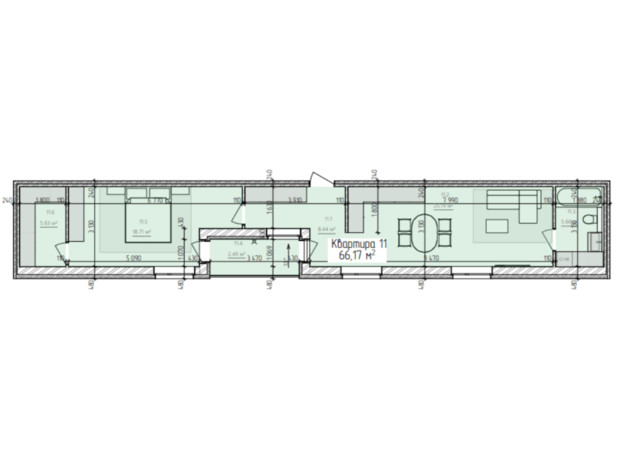 ЖК Simple: планировка 2-комнатной квартиры 66.17 м²