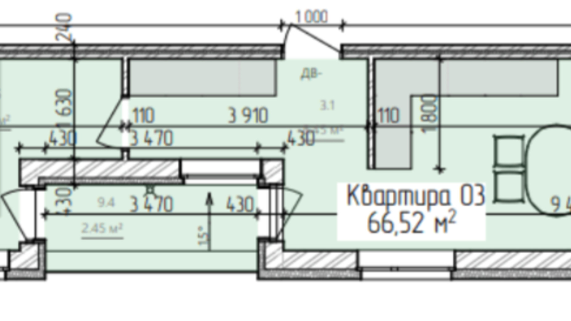 Планування 2-кімнатної квартири в ЖК Simple 66.52 м², фото 597220