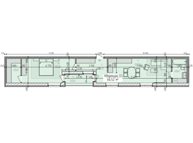 ЖК Simple: планування 2-кімнатної квартири 66.52 м²