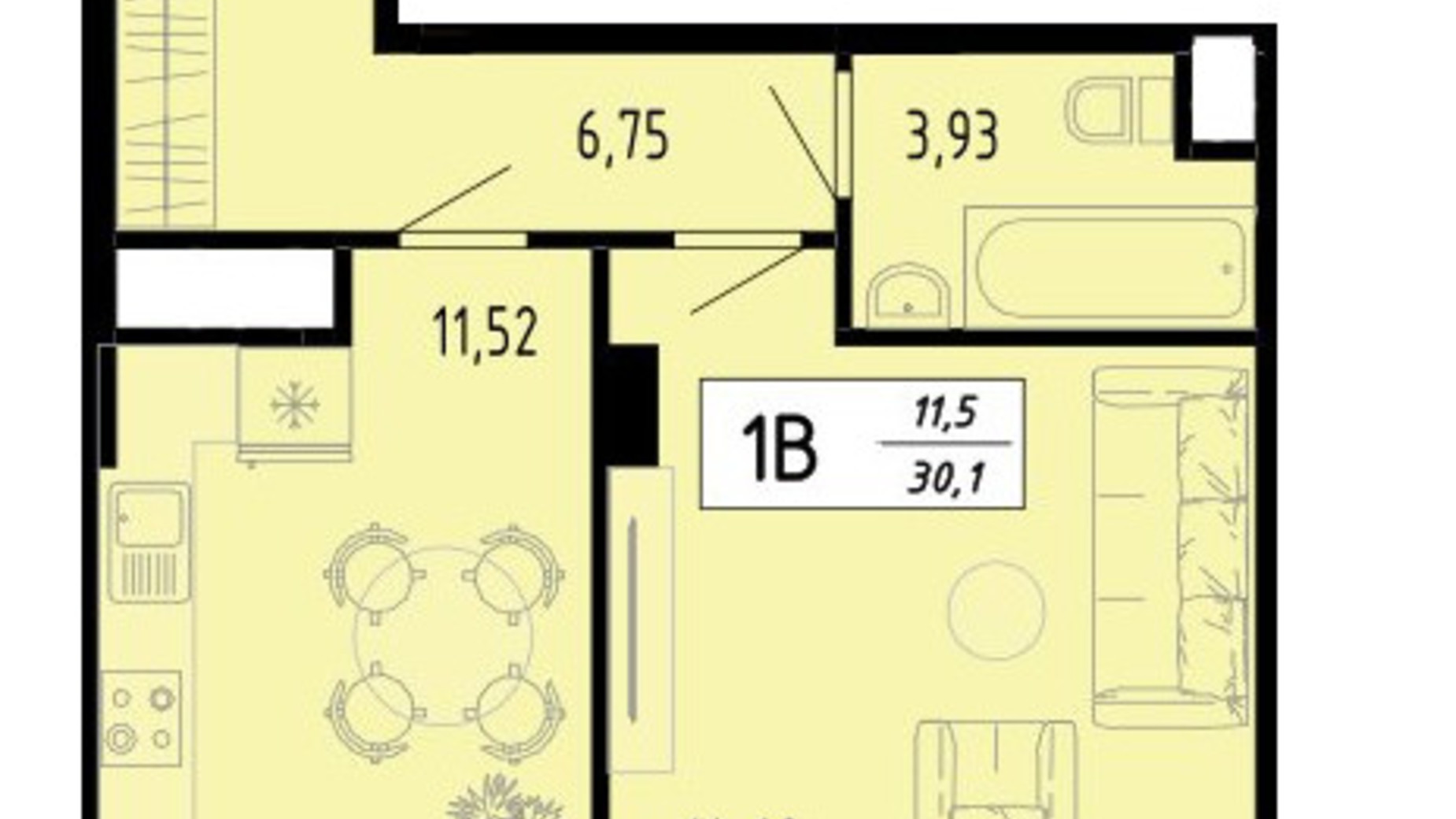Планировка 1-комнатной квартиры в ЖК Академический 30.1 м², фото 597414