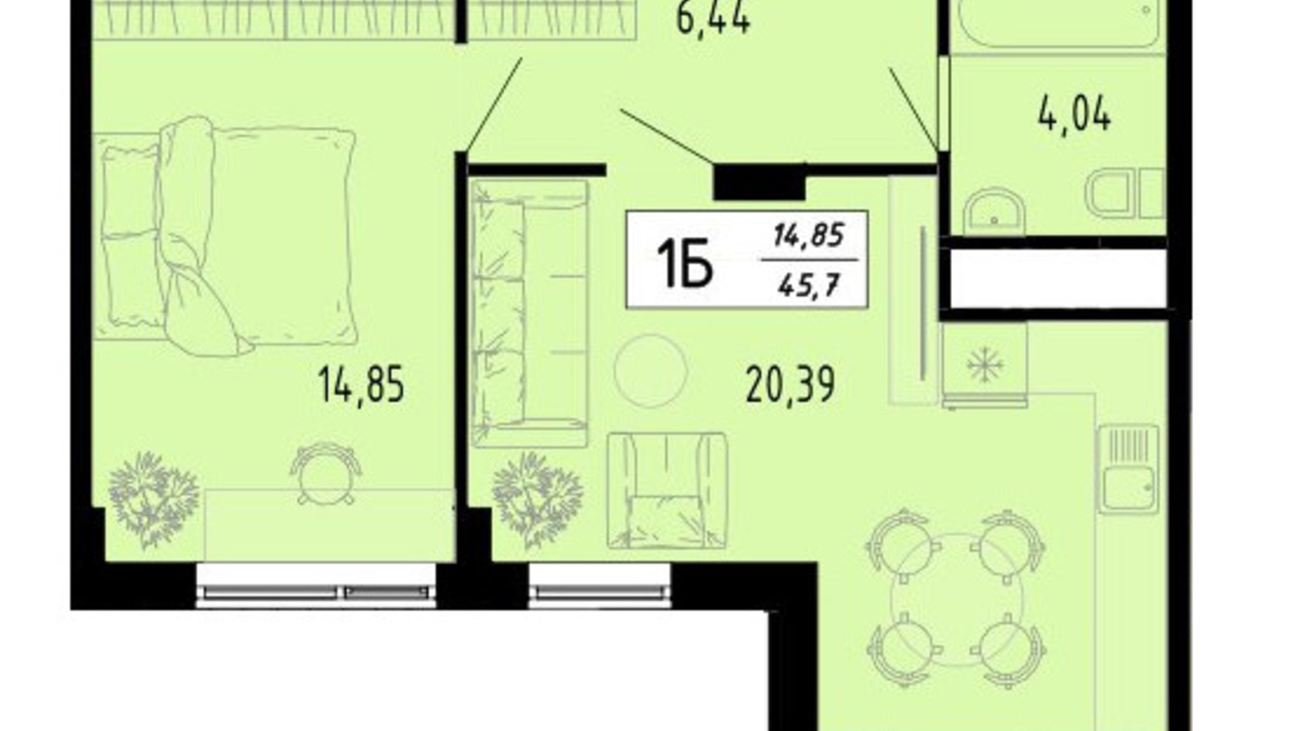 Планування 1-кімнатної квартири в ЖК Академічний 45.7 м², фото 597416