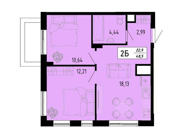 ЖК Академічний: планування 2-кімнатної квартири 48.5 м²