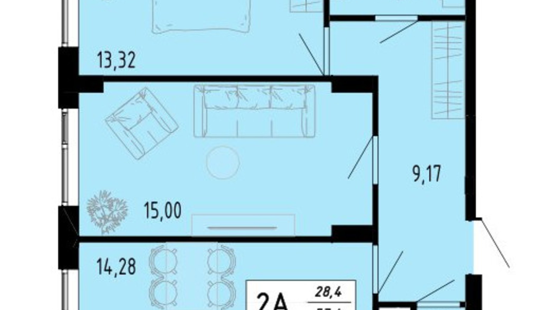Планировка 2-комнатной квартиры в ЖК Академический 57.4 м², фото 597419