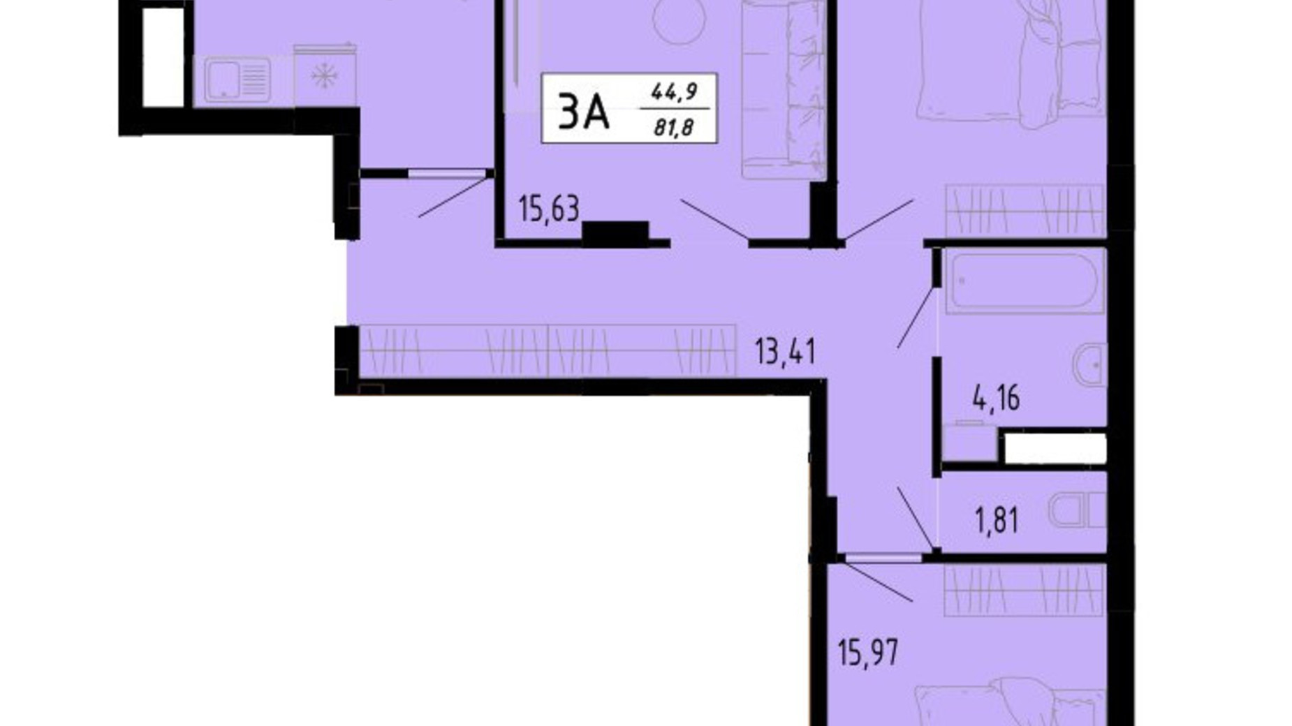 Планування 3-кімнатної квартири в ЖК Академічний 81.8 м², фото 597422