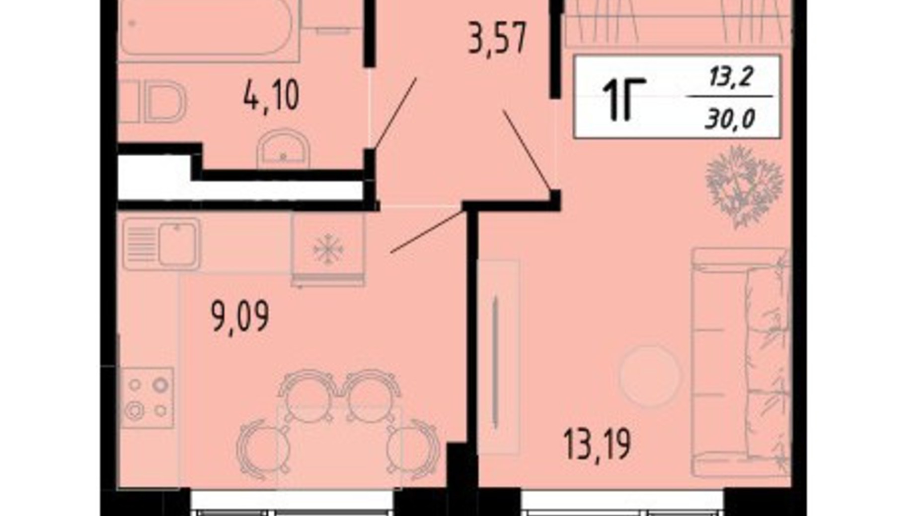 Планировка 1-комнатной квартиры в ЖК Академический 30 м², фото 597428