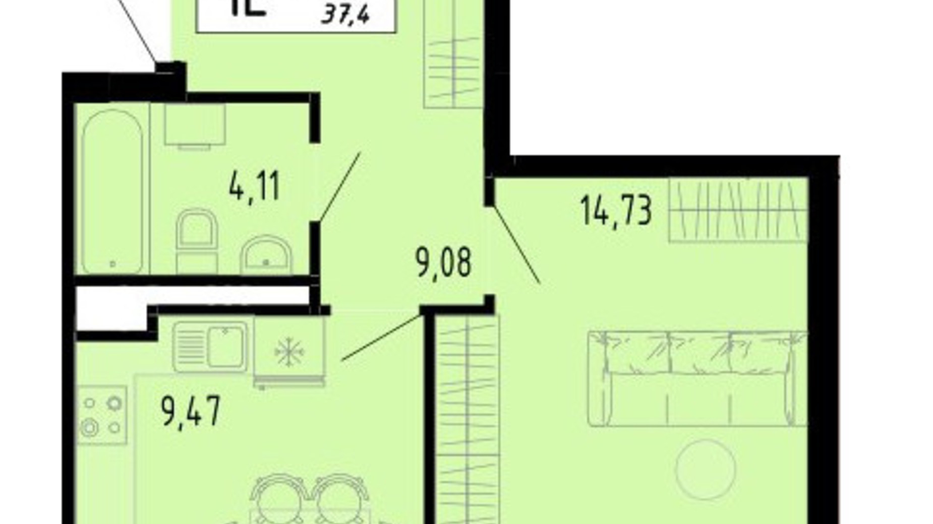 Планировка 1-комнатной квартиры в ЖК Академический 37.4 м², фото 597430