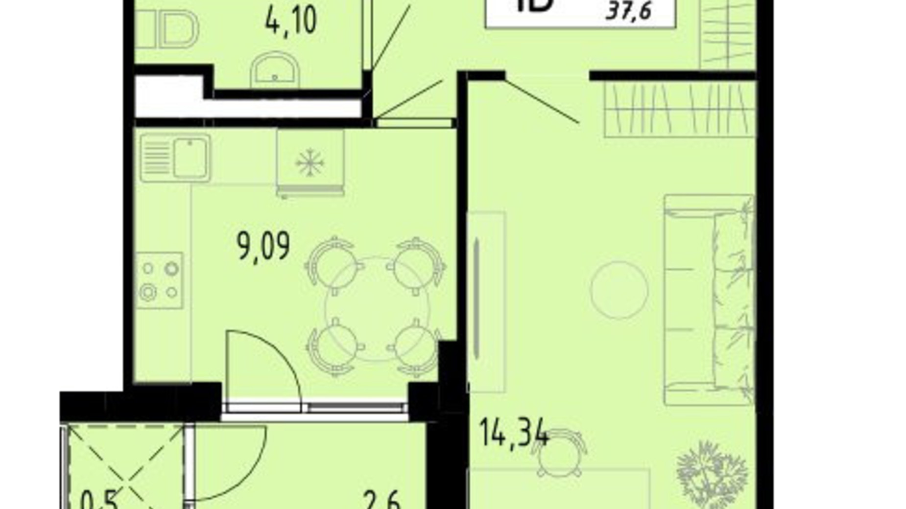 Планировка 1-комнатной квартиры в ЖК Академический 37.6 м², фото 597431