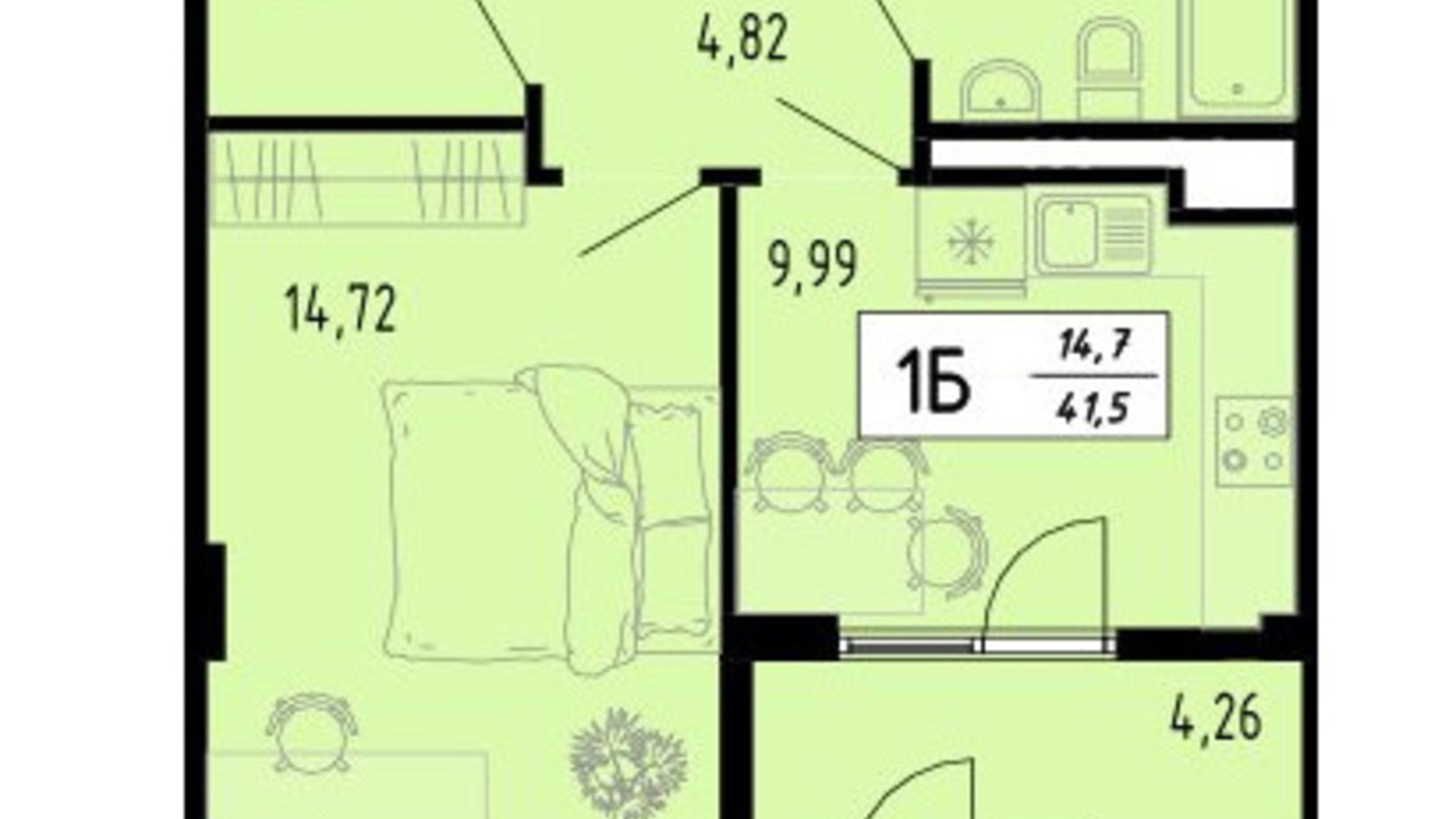Планування 1-кімнатної квартири в ЖК Академічний 41.5 м², фото 597432