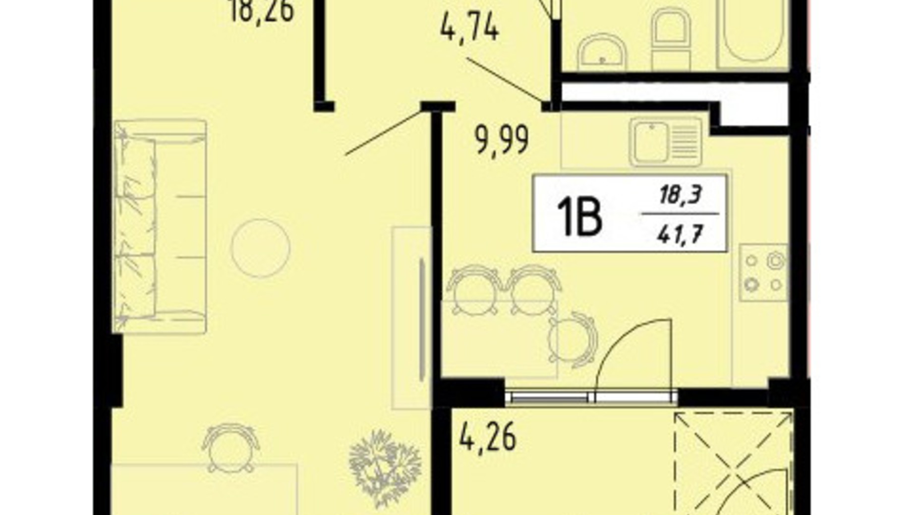 Планировка 1-комнатной квартиры в ЖК Академический 41.7 м², фото 597433
