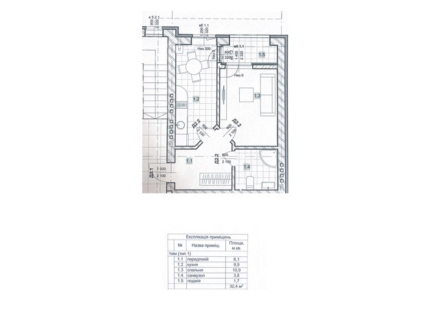 ЖК Дружный Двор: планировка 1-комнатной квартиры 32.4 м²