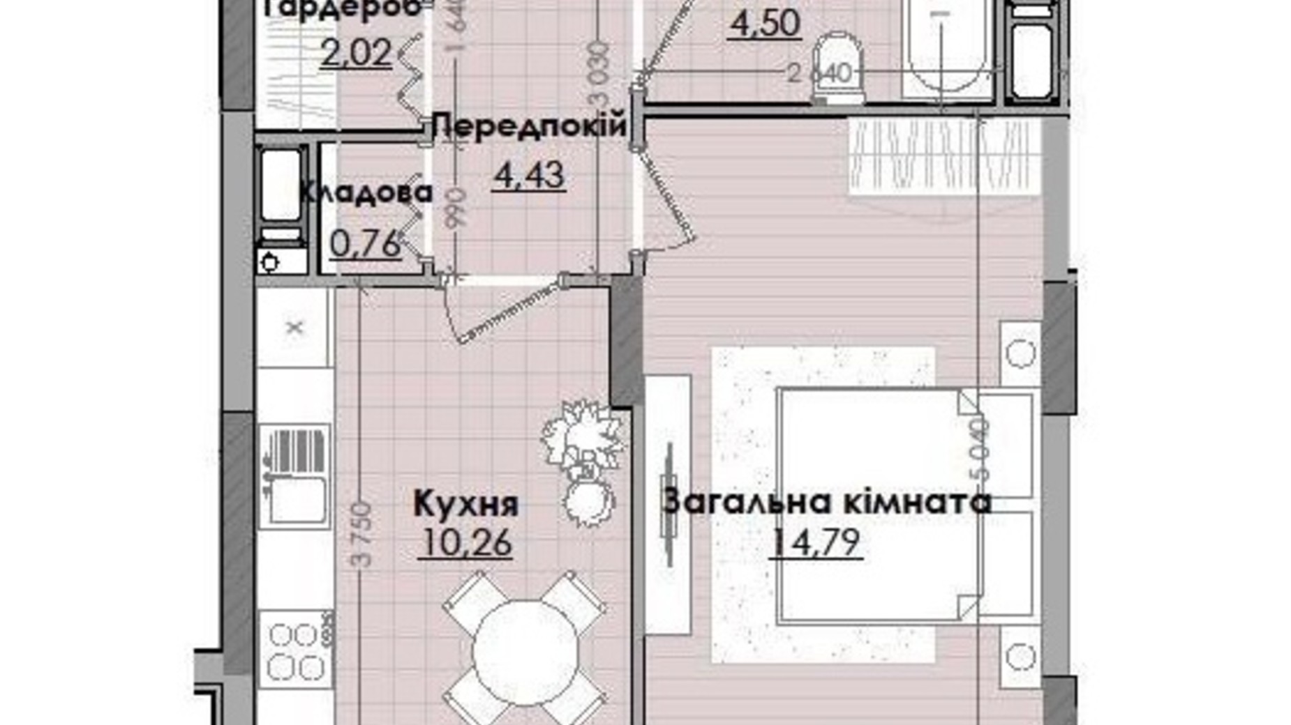 Планировка 1-комнатной квартиры в ЖК Millennium 37.5 м², фото 597481