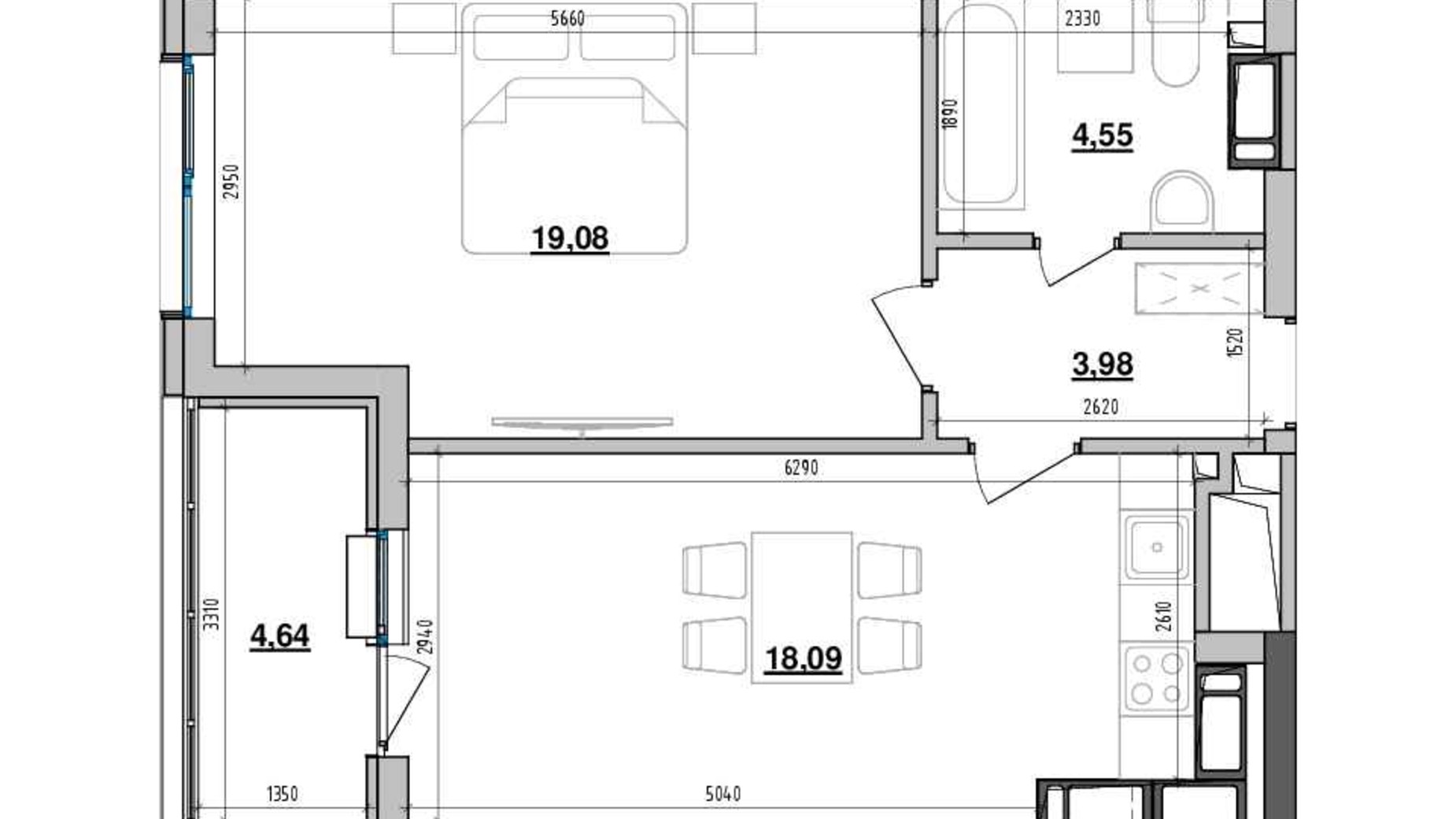 Планировка 1-комнатной квартиры в ЖК Maxima Residence 50.34 м², фото 597527