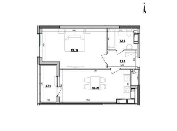 ЖК Maxima Residence: планування 1-кімнатної квартири 50.34 м²