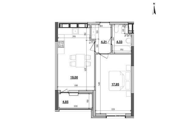 ЖК Maxima Residence: планировка 1-комнатной квартиры 50.34 м²