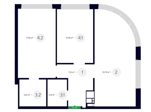 ЖК White Lines: планування 2-кімнатної квартири 71.17 м²