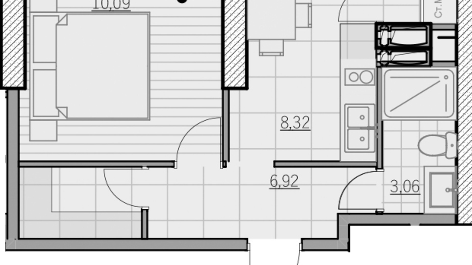 Планировка 1-комнатной квартиры в ЖК Park Hills 28.39 м², фото 597753