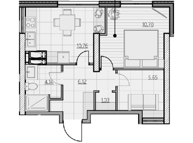 ЖК Park Hills: планування 1-кімнатної квартири 38.4 м²