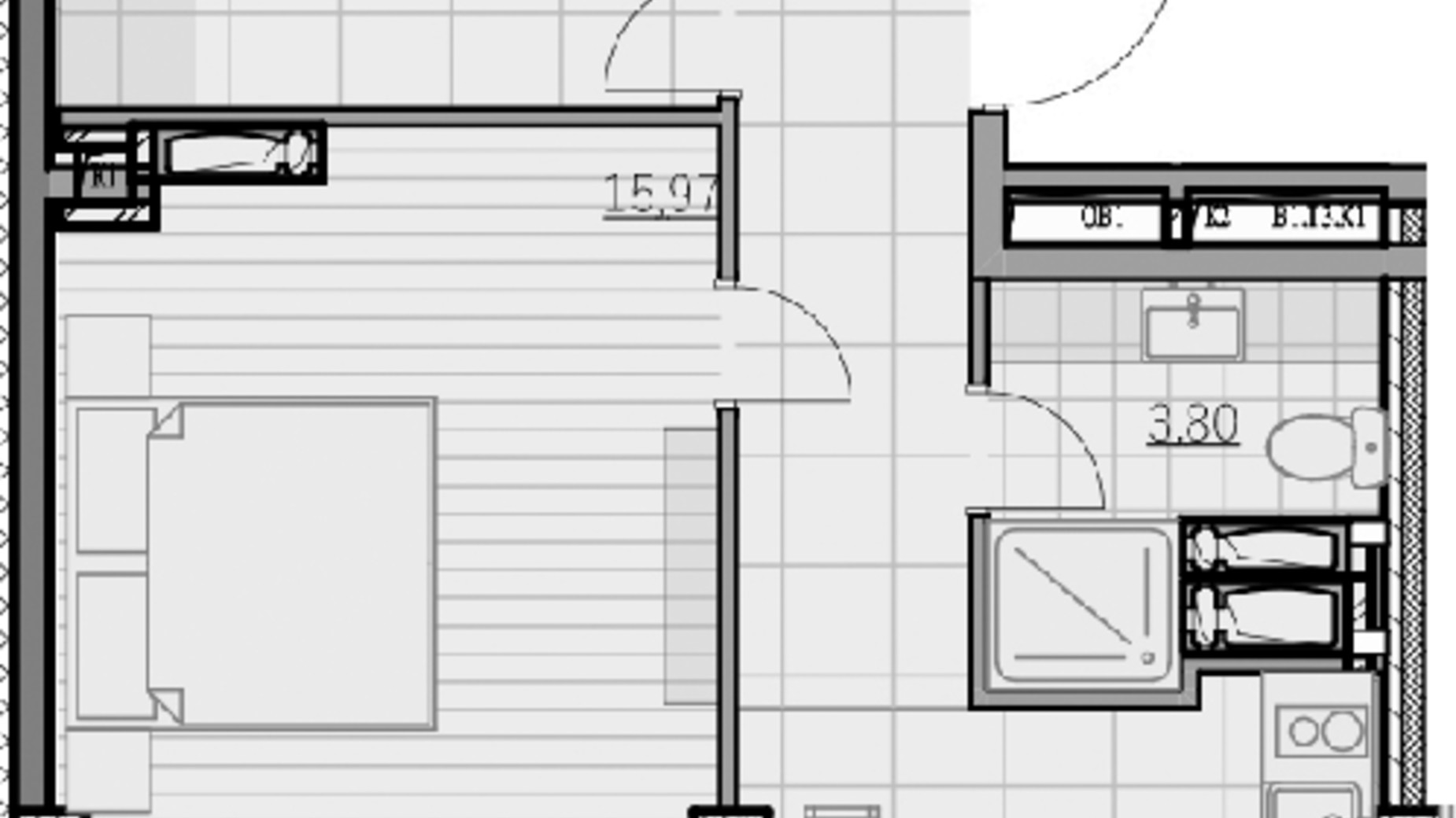 Планування 1-кімнатної квартири в ЖК Park Hills 36.94 м², фото 597760