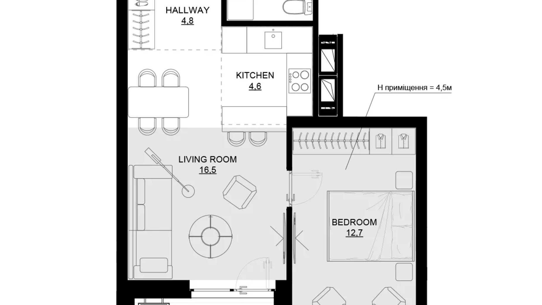 Планування 1-кімнатної квартири в ЖК 31 45.9 м², фото 597972