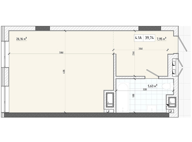 Апарт-комплекс Apart Hall: планировка 1-комнатной квартиры 39.74 м²