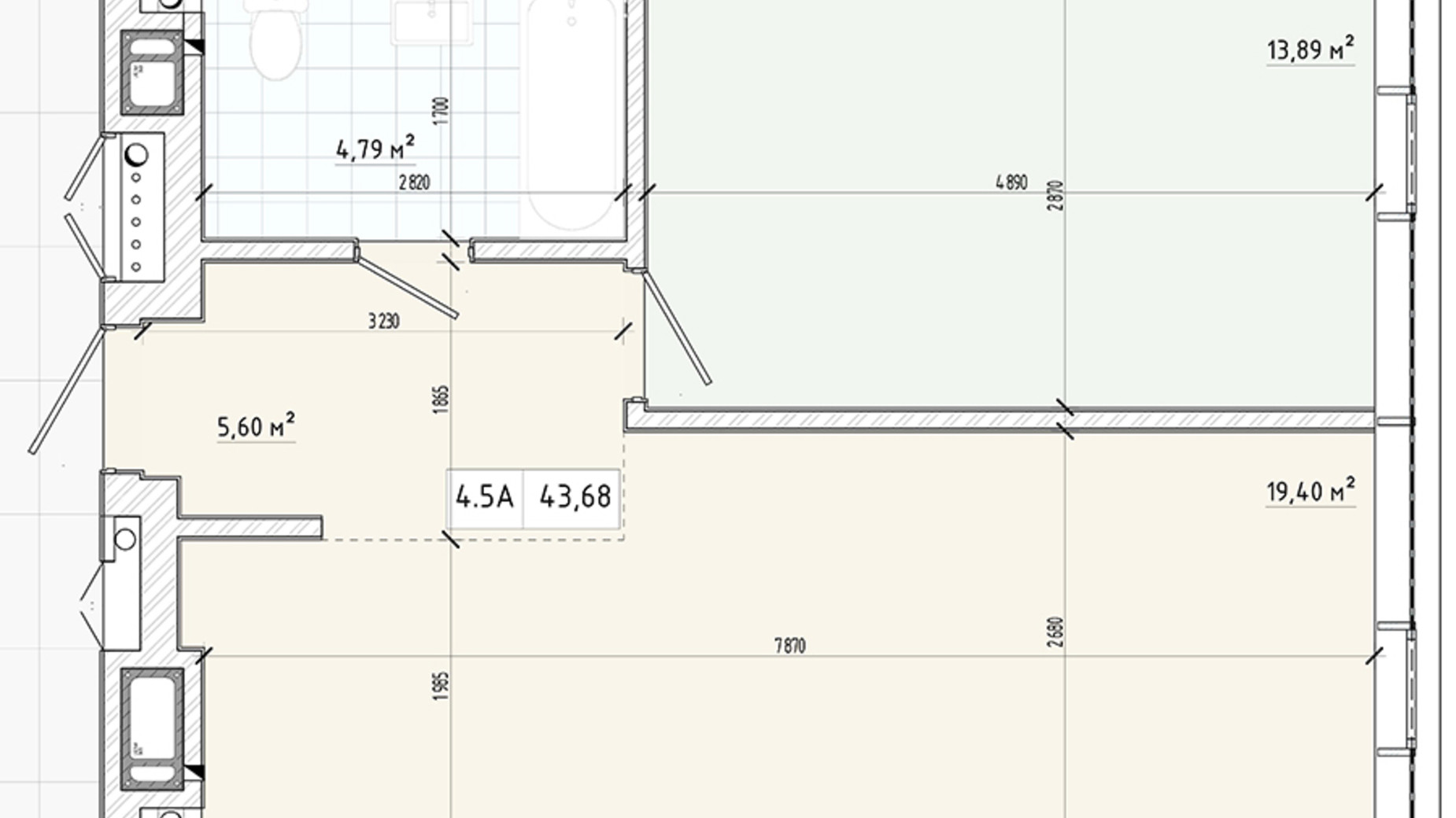 Планування апартаментів в Апарт-комплекс APART HALL 44.38 м², фото 598052