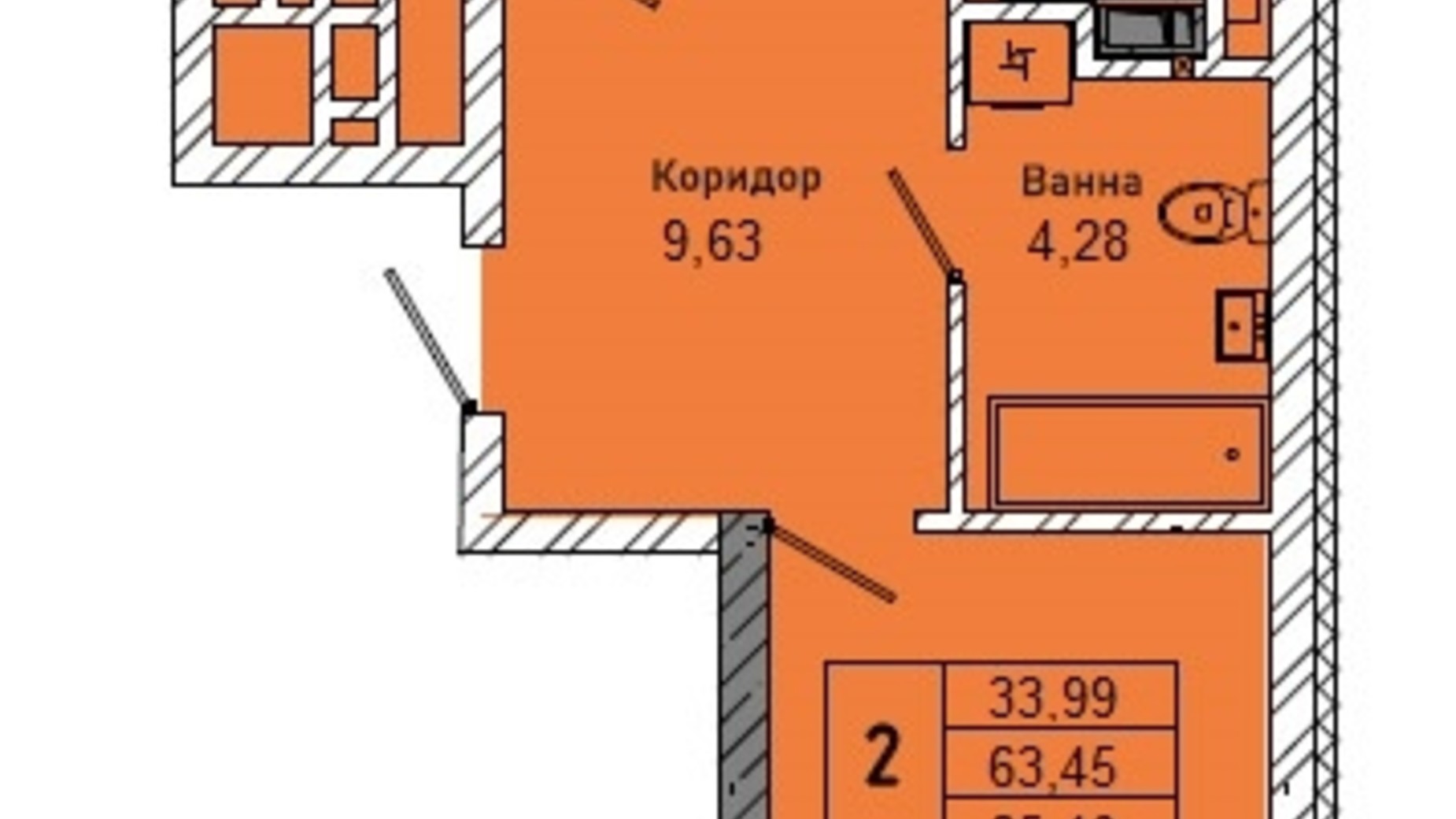 Планування 2-кімнатної квартири в ЖК вул. Миколайчука, 38  65.1 м², фото 598178