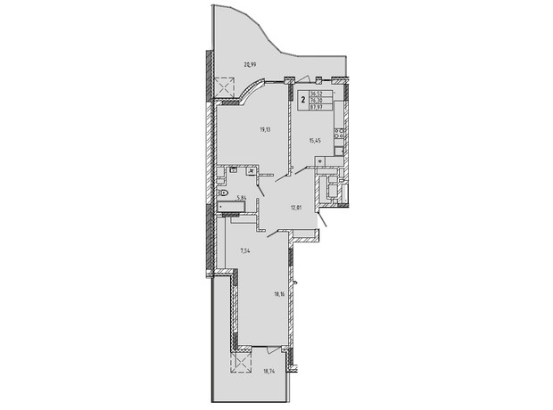 ЖК вул. Миколайчука, 38 : планування 2-кімнатної квартири 87.97 м²