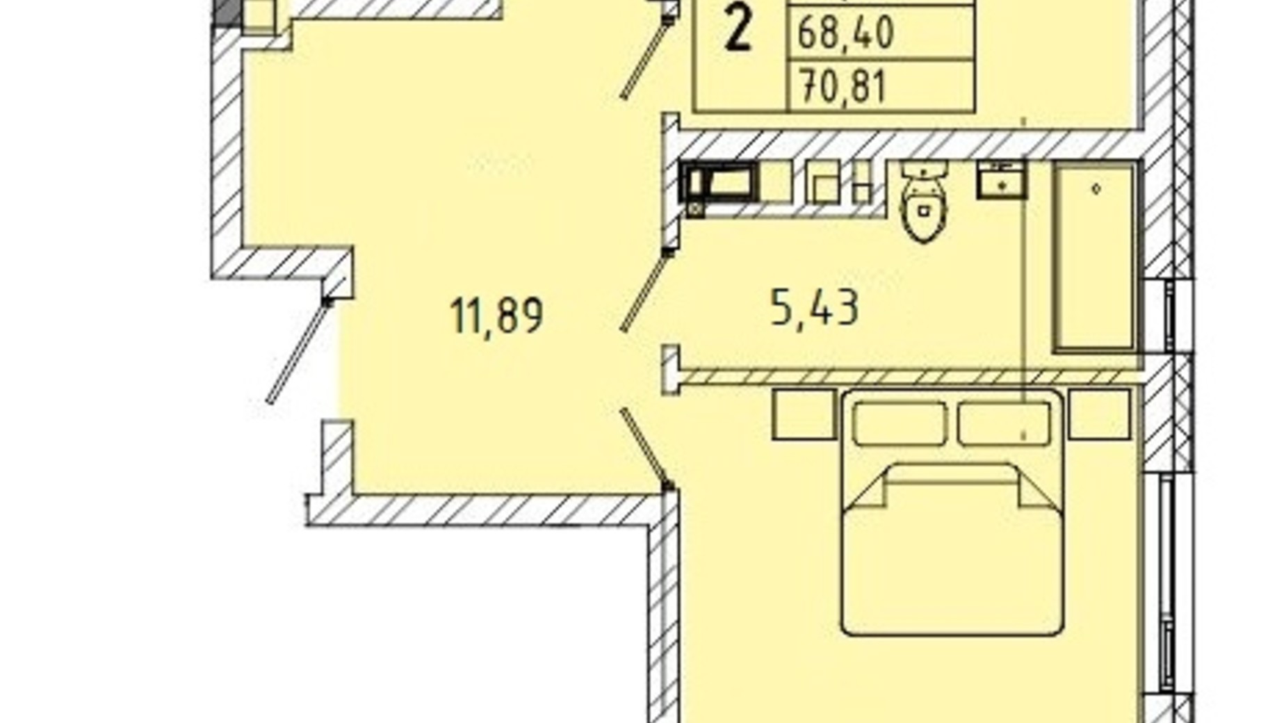Планування 2-кімнатної квартири в ЖК вул. Миколайчука, 38  70.81 м², фото 598200