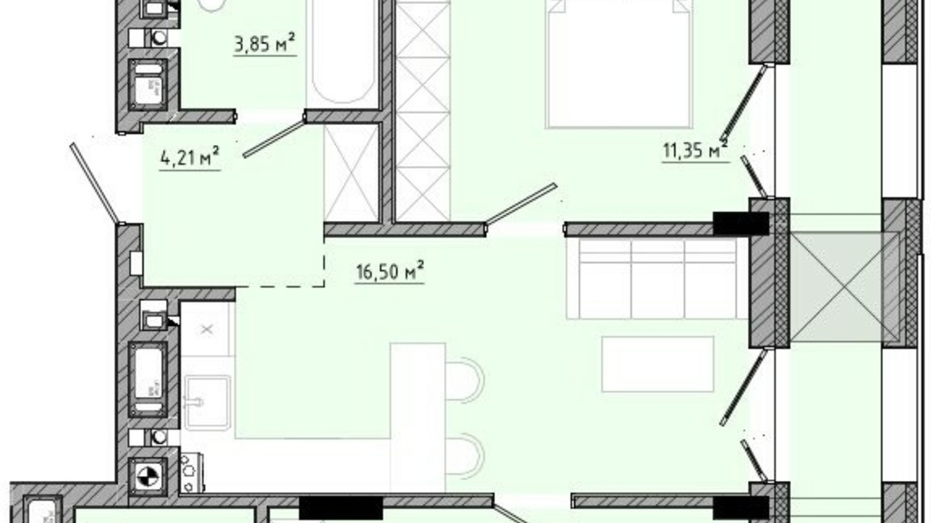 Планировка апартаментов в ЖК на Спортивной 59.81 м², фото 598282