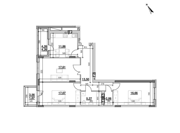 ЖК Риел Сити: планировка 3-комнатной квартиры 91.3 м²