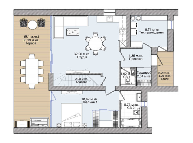 КГ Piemont eco village: планировка 3-комнатной квартиры 145.17 м²