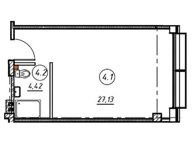 БФК Муза: планування 1-кімнатної квартири 31.55 м²