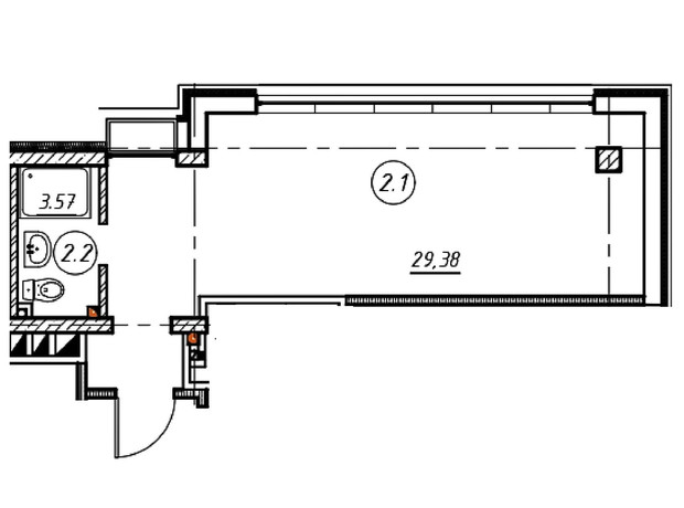 БФК Муза: планування 1-кімнатної квартири 32.95 м²