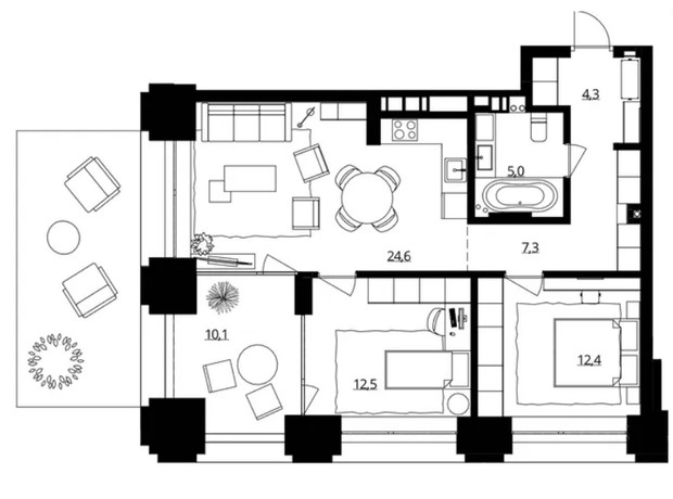 ЖК Doma Trabotti: планування 2-кімнатної квартири 76.2 м²